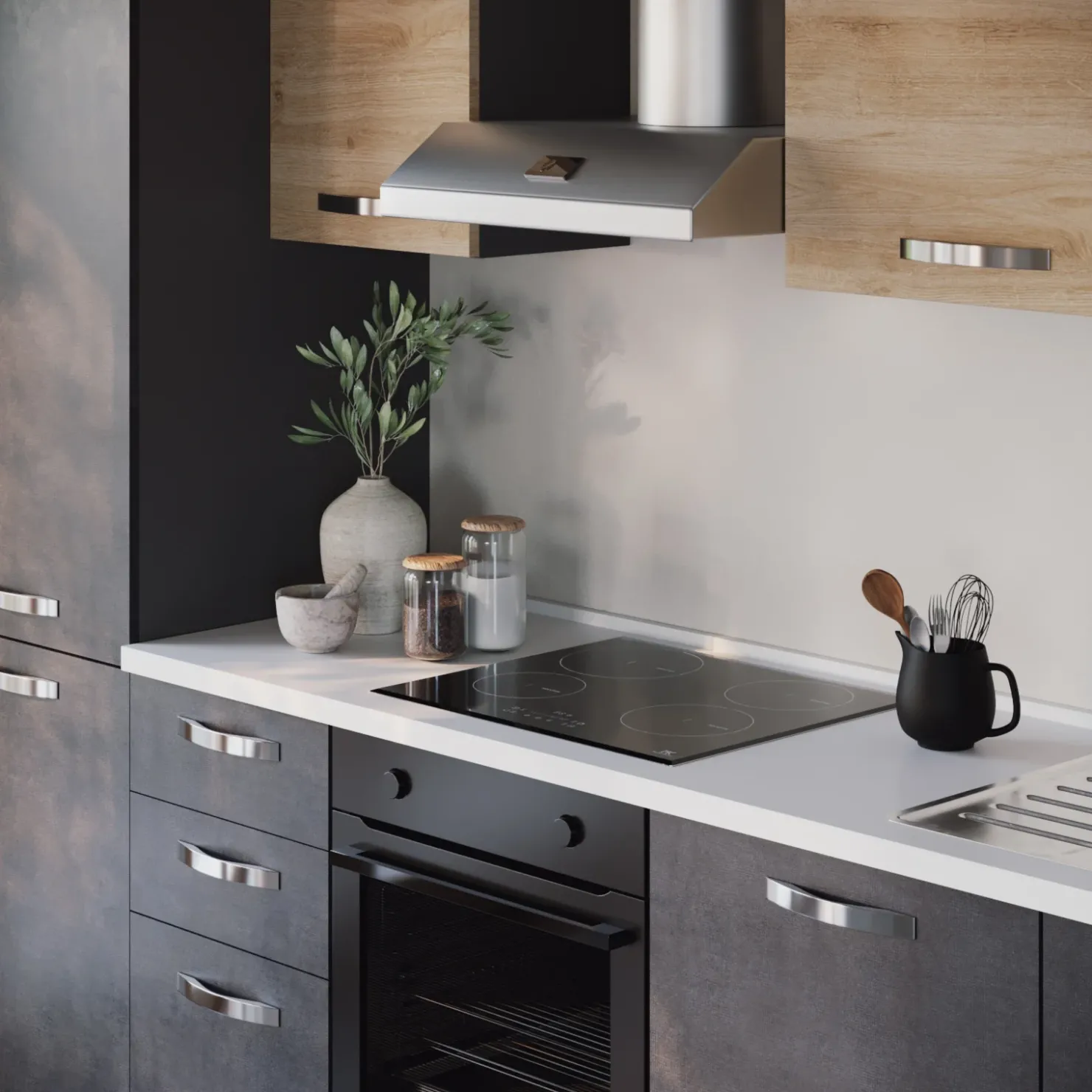 Garnero Arredamenti Cucina 285cm reversibile moderna lineare rovere antracite GourmetSpace Best