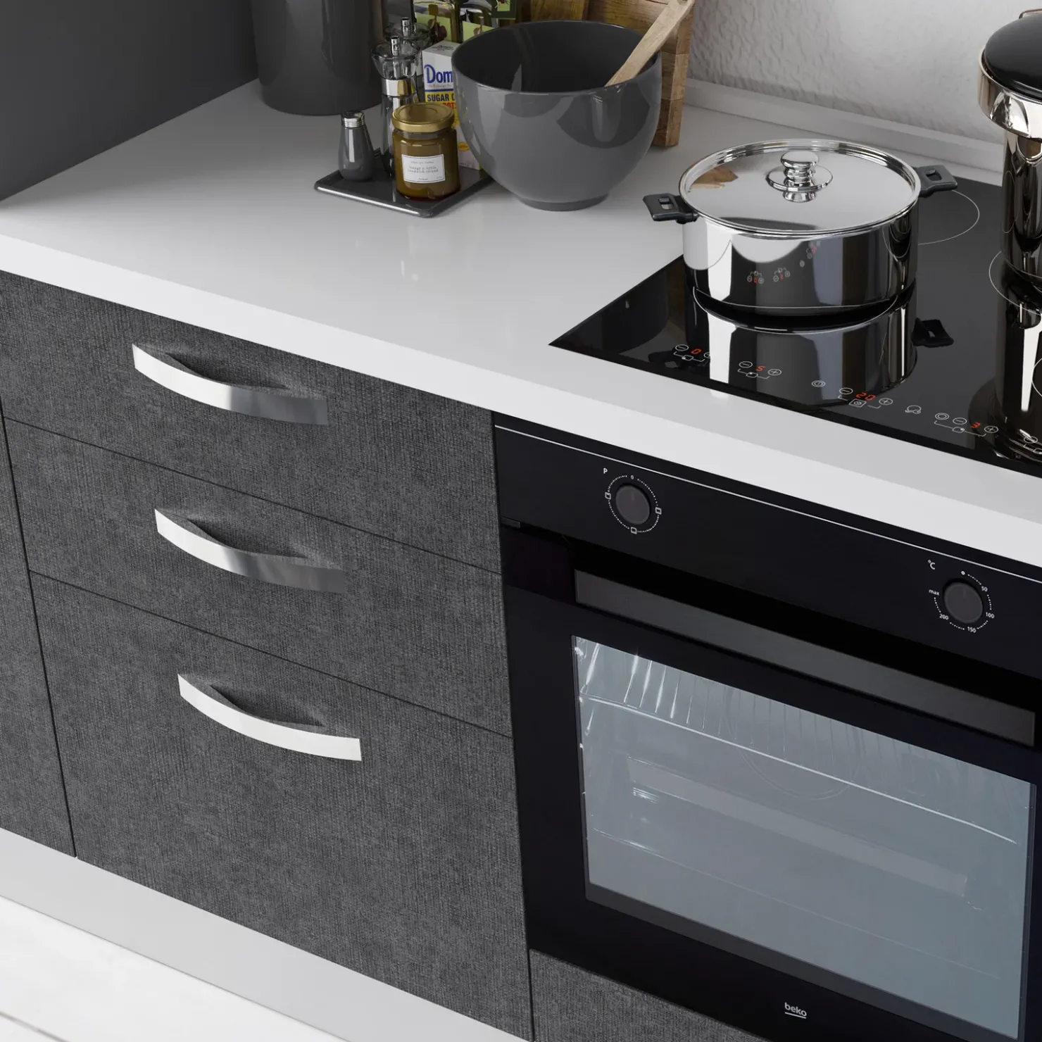 Garnero Arredamenti Cucina 285cm reversibile moderna lineare rovere antracite GourmetSpace Best