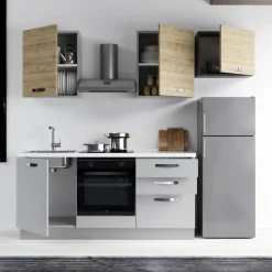 Garnero Arredamenti Cucina 240cm reversibile moderna lineare rovere grigio chiaro ChefEasy Outlet