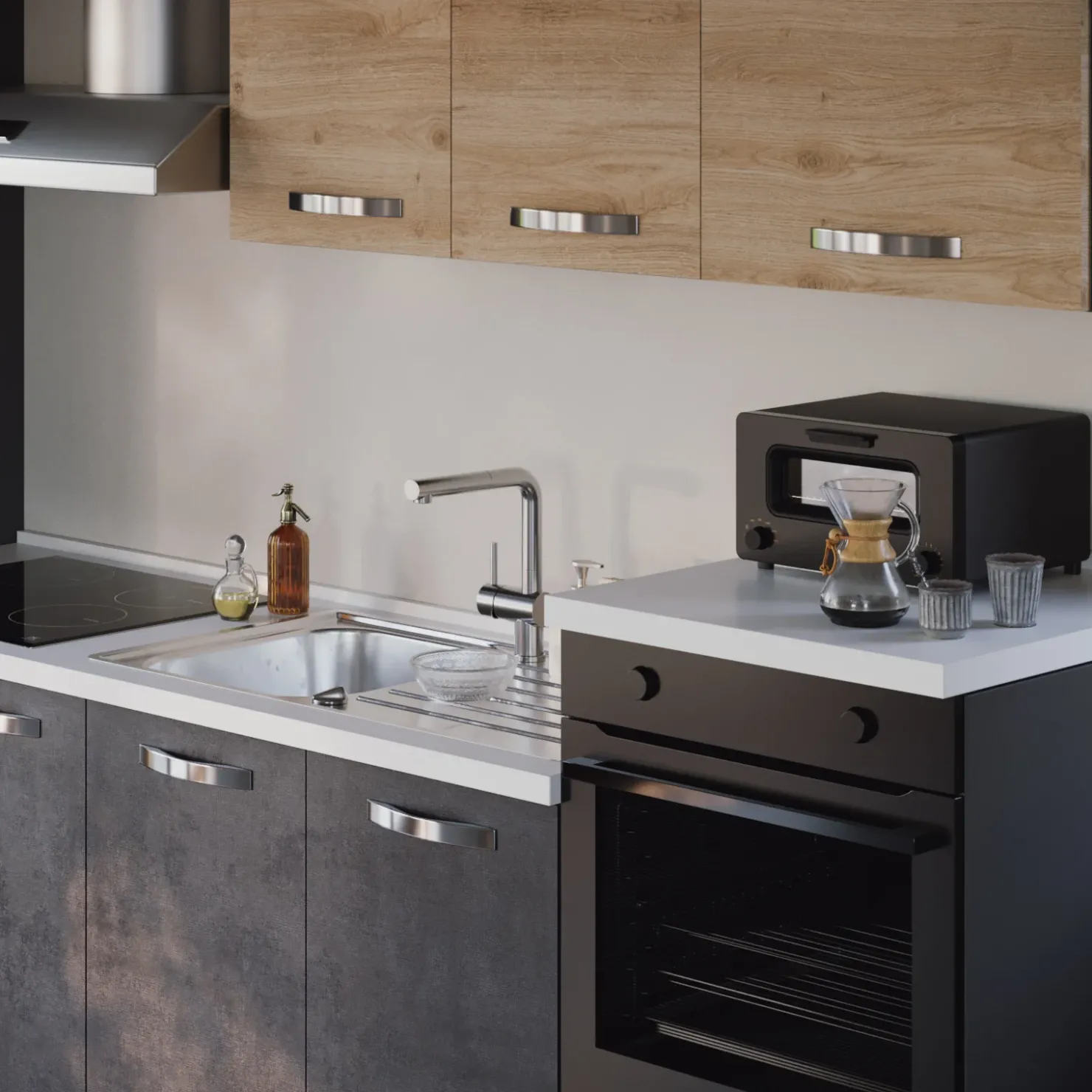 Garnero Arredamenti Cucina 300cm reversibile moderna lineare rovere antracite ChefStyle Best