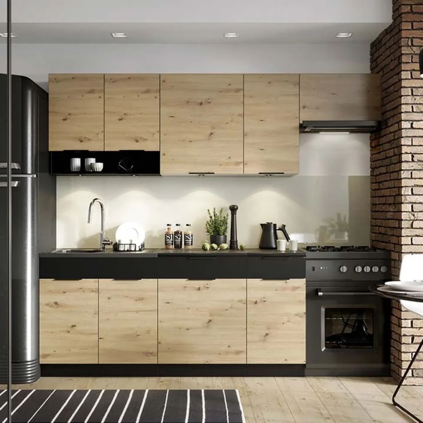 Garnero Arredamenti Cucina moderna componibile 240cm quercia nero Terry New