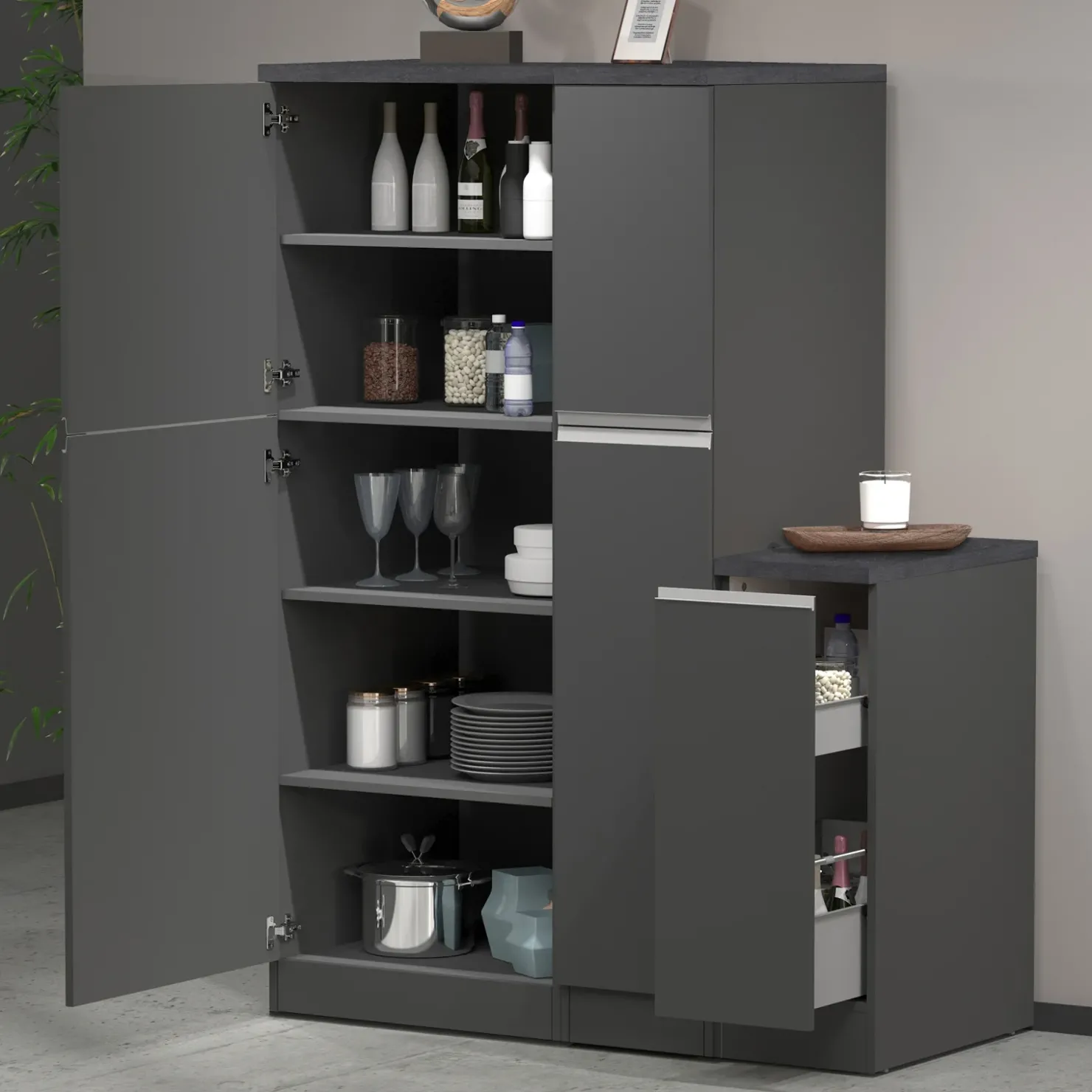 Garnero Arredamenti Dispensa cucina bassa 30x85h cm scorrevole antracite grigio pietra Gourmet Antracite - Grigio pietra Discount