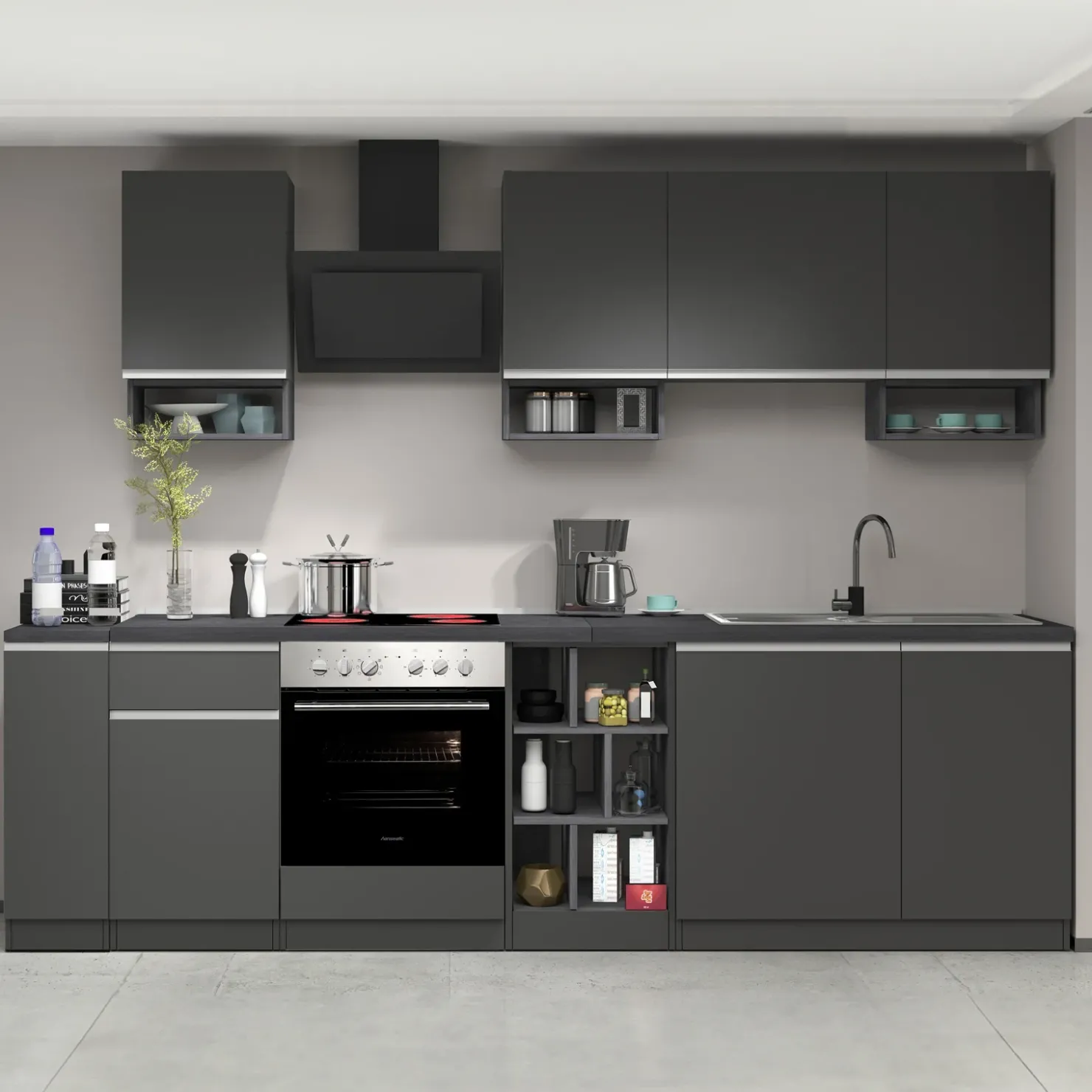 Garnero Arredamenti Dispensa cucina bassa 30x85h cm scorrevole antracite grigio pietra Gourmet Antracite - Grigio pietra Discount