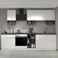 Garnero Arredamenti Dispensa cucina bassa 30x85h cm scorrevole bianco grigio pietra Gourmet Bianco Lucido - Grigio pietra Hot