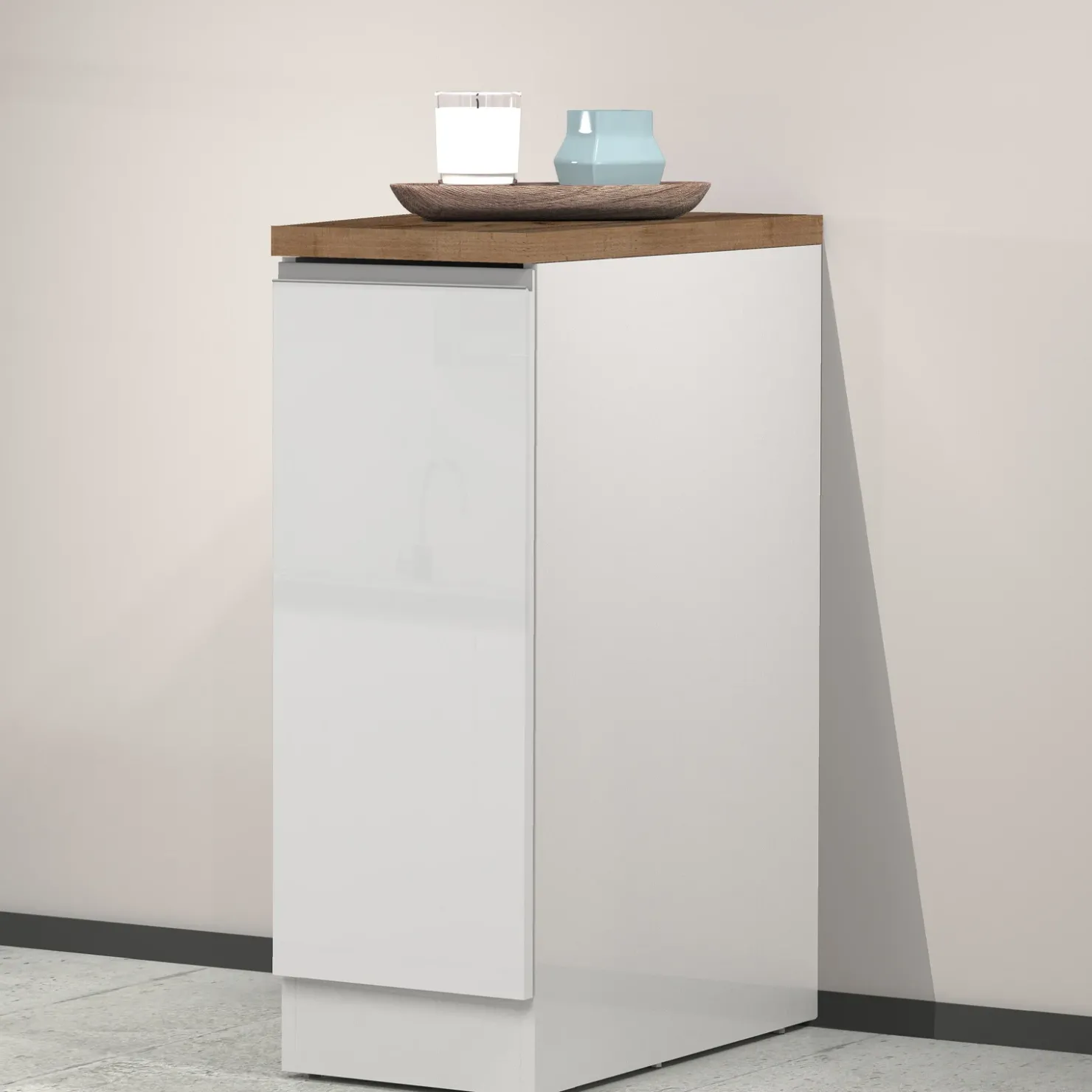 Garnero Arredamenti Dispensa cucina bassa 30x85h cm scorrevole bianco rovere Gourmet Bianco Lucido - Rovere Sale