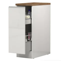 Garnero Arredamenti Dispensa cucina bassa 30x85h cm scorrevole bianco rovere Gourmet Bianco Lucido - Rovere Sale