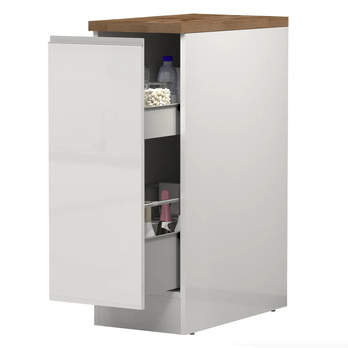 Garnero Arredamenti Dispensa cucina bassa 30x85h cm scorrevole bianco rovere Gourmet Bianco Lucido - Rovere Sale