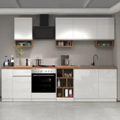 Garnero Arredamenti Dispensa cucina bassa 30x85h cm scorrevole bianco rovere Gourmet Bianco Lucido - Rovere Sale