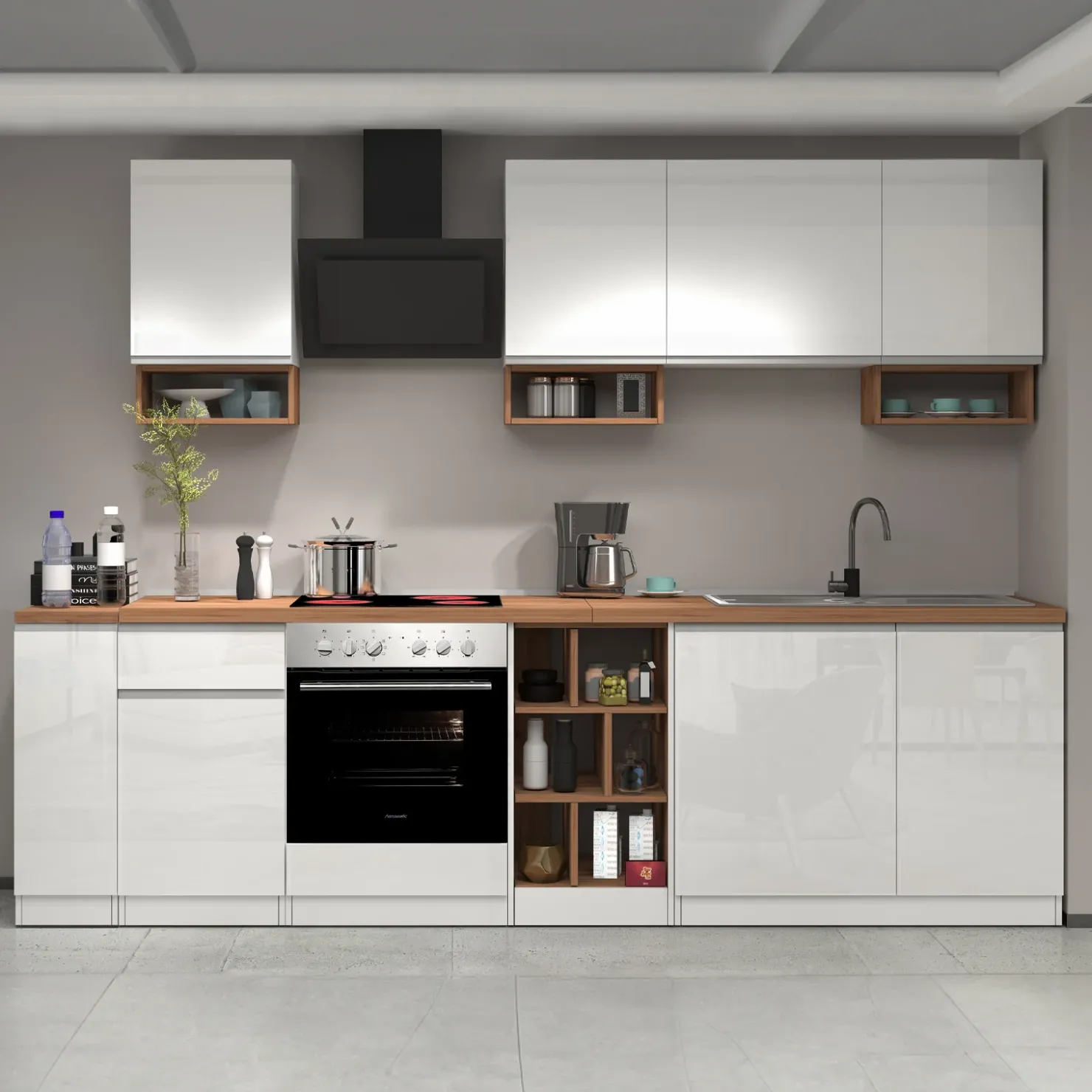Garnero Arredamenti Dispensa cucina bassa 30x85h cm scorrevole bianco rovere Gourmet Bianco Lucido - Rovere Sale
