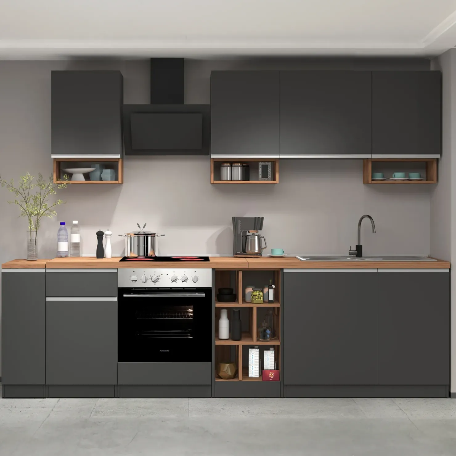Garnero Arredamenti Dispensa cucina bassa 30x85h cm scorrevole antracite rovere Gourmet Antracite - Rovere Clearance