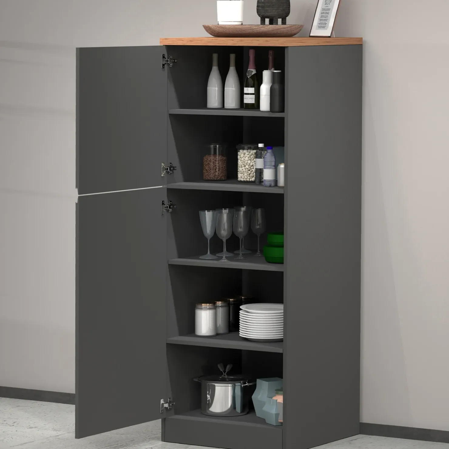 Garnero Arredamenti Dispensa cucina 60x165h cm 4 ripiani antracite rovere Gourmet Antracite - Rovere Clearance