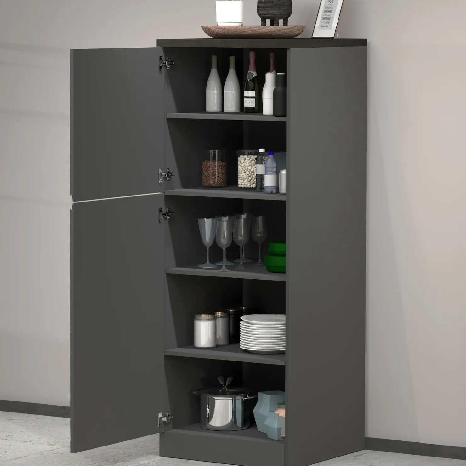 Garnero Arredamenti Dispensa cucina 60x165h cm 4 ripiani antracite grigio pietra Gourmet Antracite - Grigio pietra