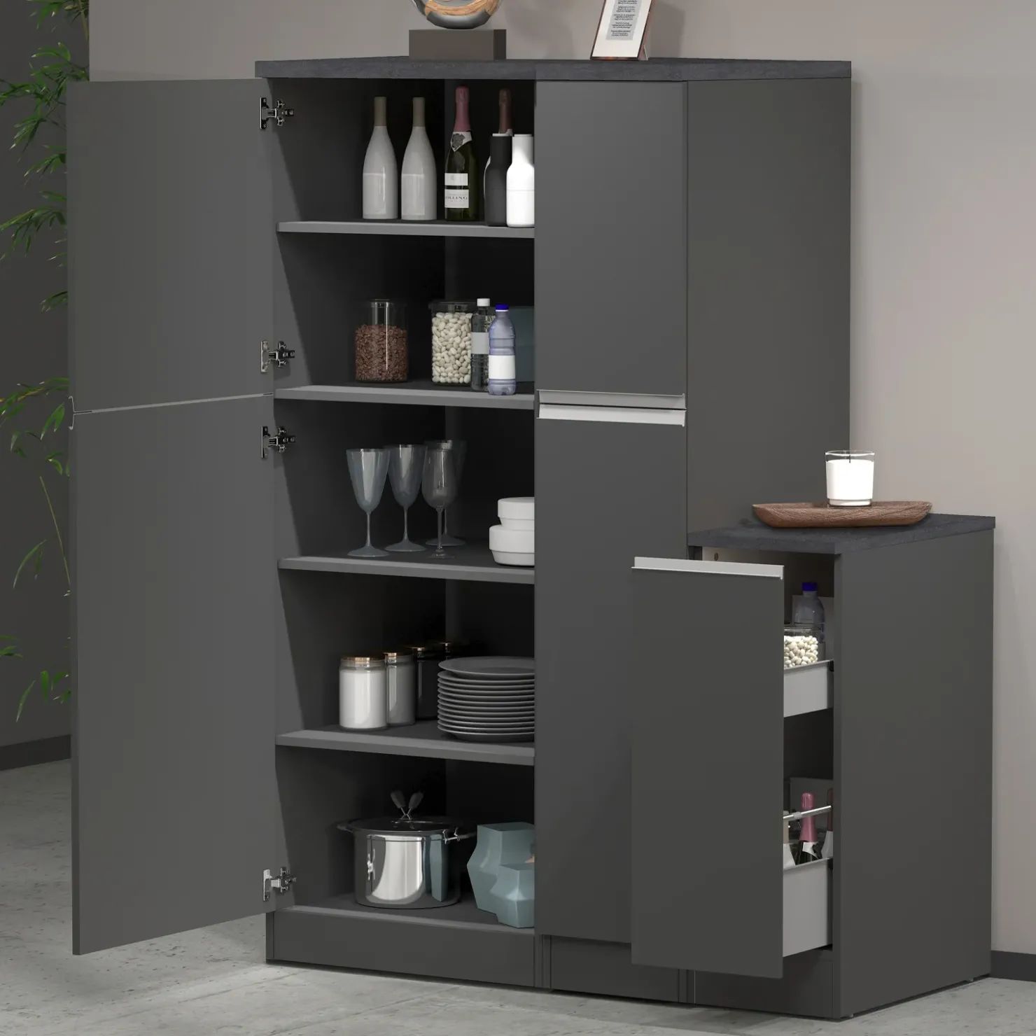 Garnero Arredamenti Dispensa cucina 60x165h cm 4 ripiani antracite grigio pietra Gourmet Antracite - Grigio pietra