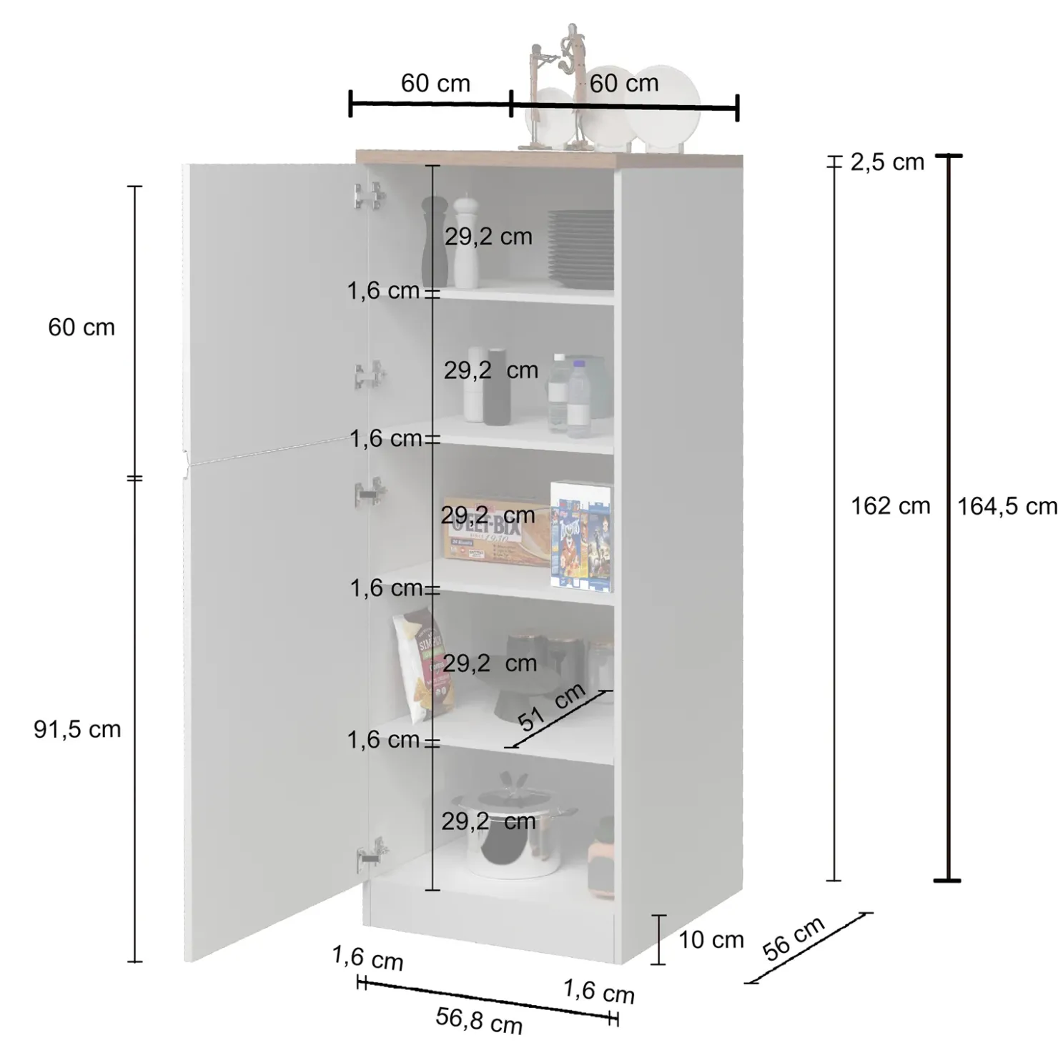 Garnero Arredamenti Dispensa cucina 60x165h cm 4 ripiani antracite grigio pietra Gourmet Antracite - Grigio pietra
