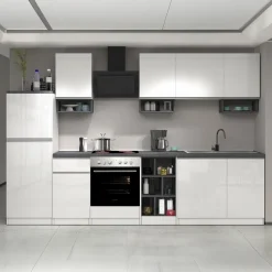 Garnero Arredamenti Dispensa cucina 60x165h cm 4 ripiani bianco grigio pietra Gourmet Bianco Lucido - Grigio pietra