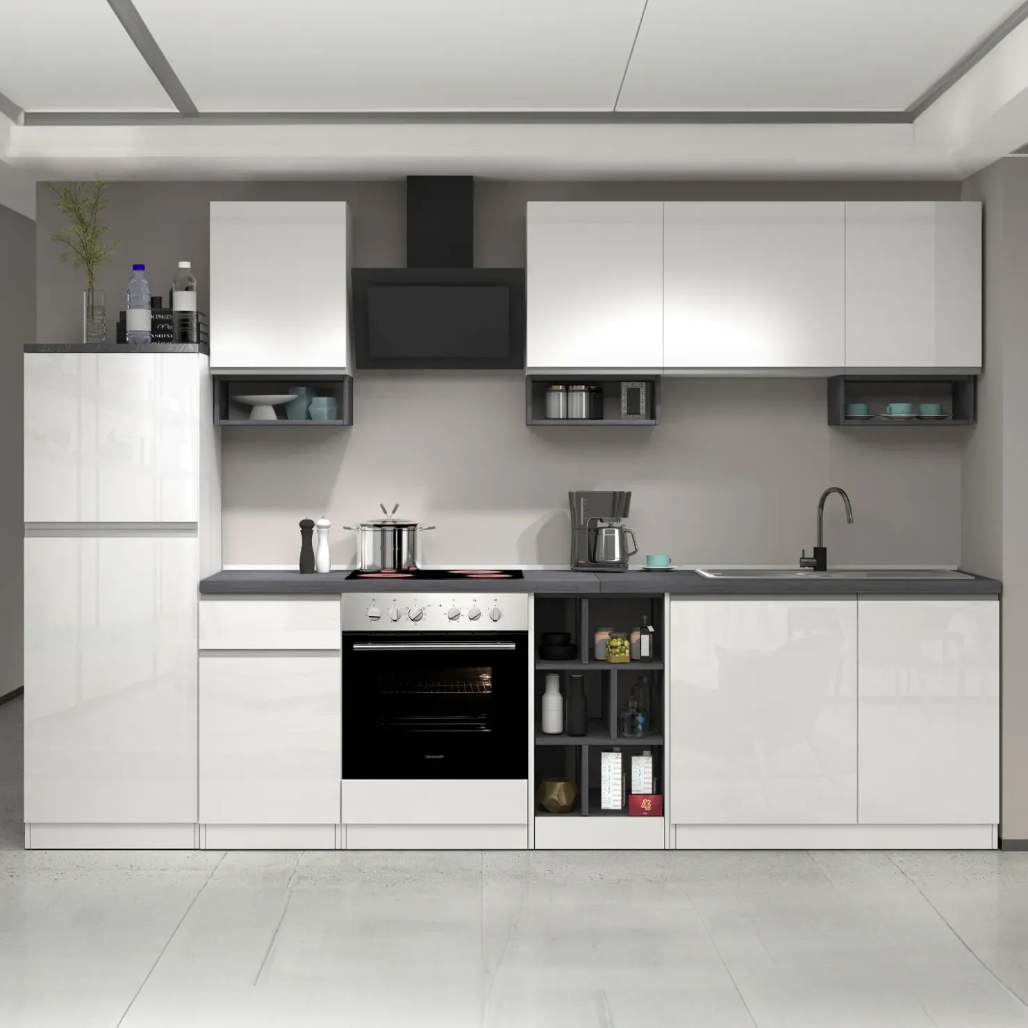 Garnero Arredamenti Dispensa cucina 60x165h cm 4 ripiani bianco grigio pietra Gourmet Bianco Lucido - Grigio pietra