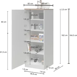 Garnero Arredamenti Dispensa cucina 60x165h cm 4 ripiani bianco grigio pietra Gourmet Bianco Lucido - Grigio pietra
