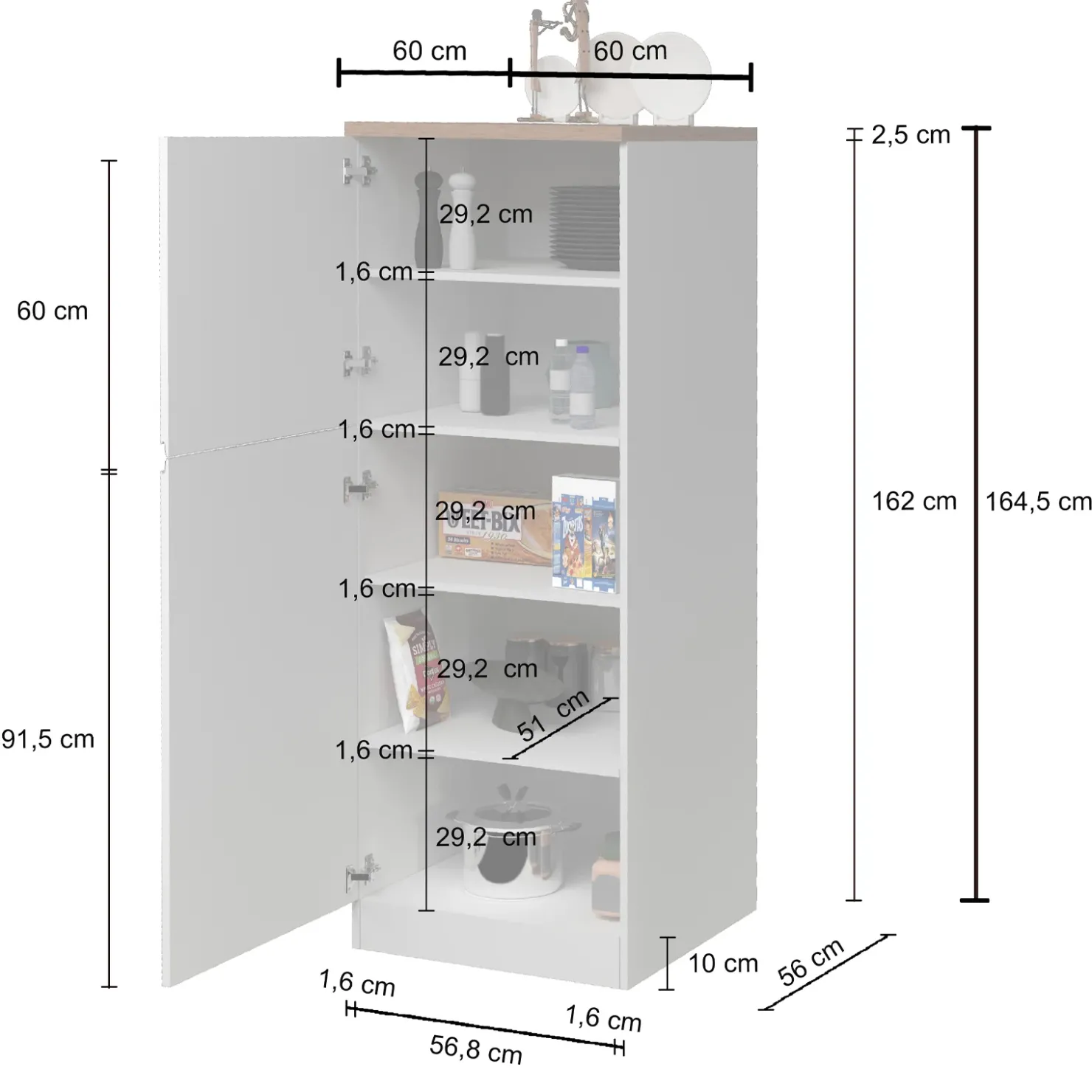 Garnero Arredamenti Dispensa cucina 60x165h cm 4 ripiani bianco grigio pietra Gourmet Bianco Lucido - Grigio pietra