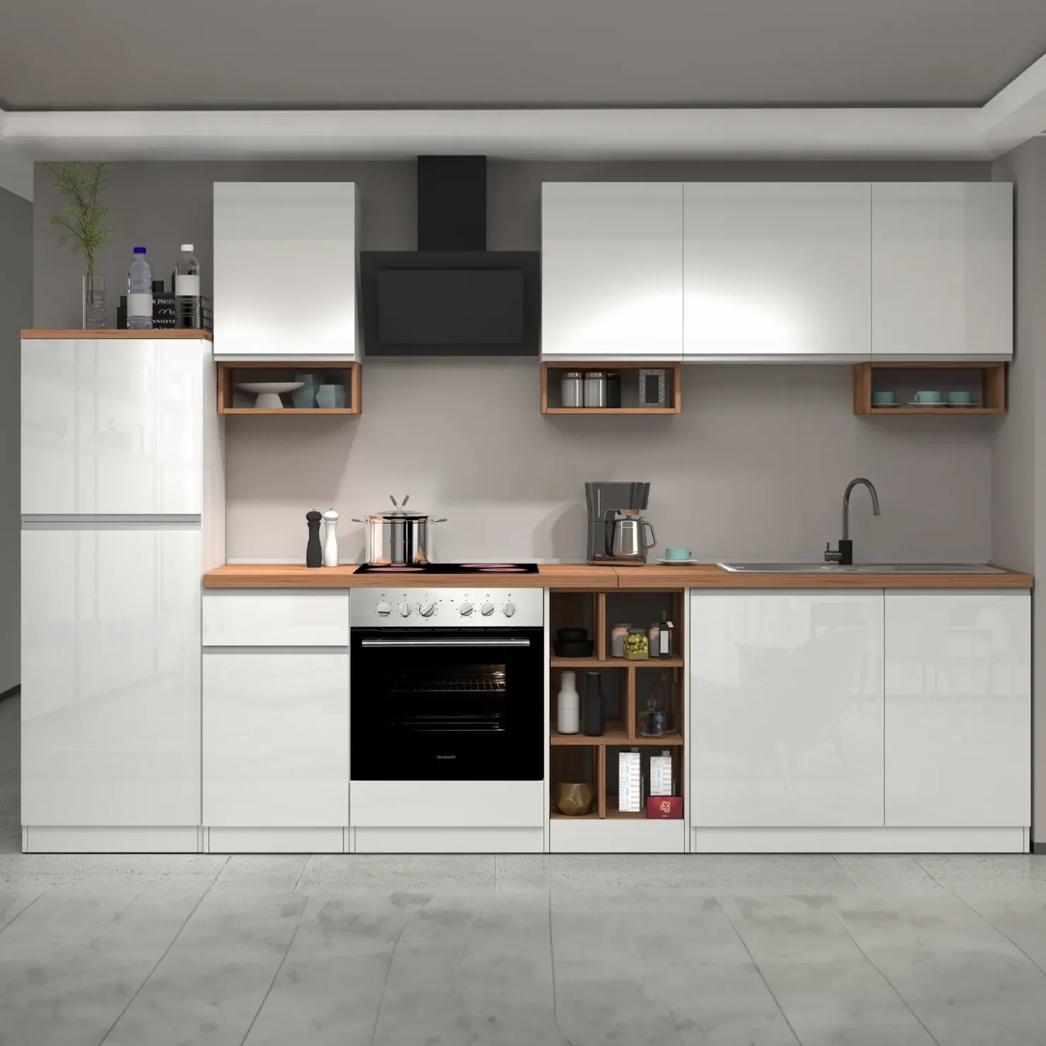 Garnero Arredamenti Dispensa cucina 60x165h cm 4 ripiani bianco rovere Gourmet Bianco Lucido - Rovere Discount