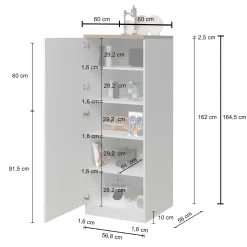 Garnero Arredamenti Dispensa cucina 60x165h cm 4 ripiani bianco rovere Gourmet Bianco Lucido - Rovere Discount