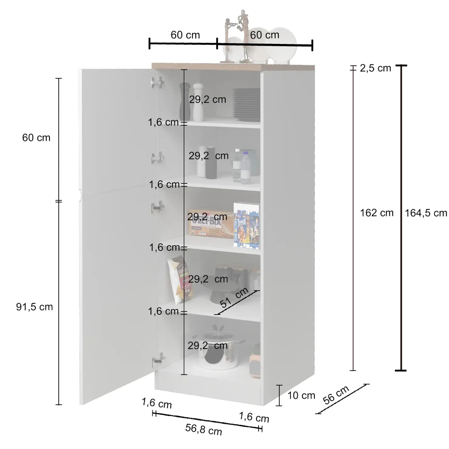 Garnero Arredamenti Dispensa cucina 60x165h cm 4 ripiani bianco rovere Gourmet Bianco Lucido - Rovere Discount