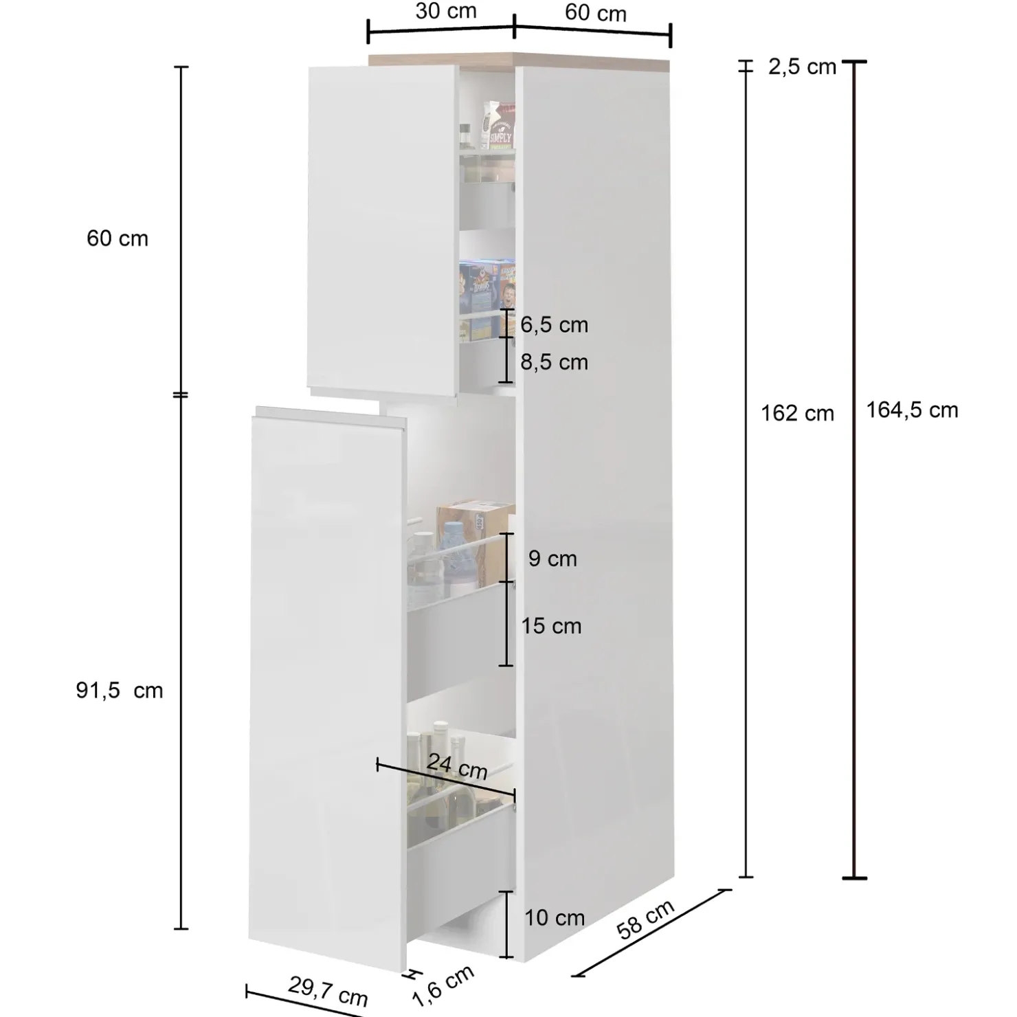 Garnero Arredamenti Dispensa cucina 30x165h cm scorrevole antracite grigio pietra Gourmet Antracite - Grigio pietra Sale