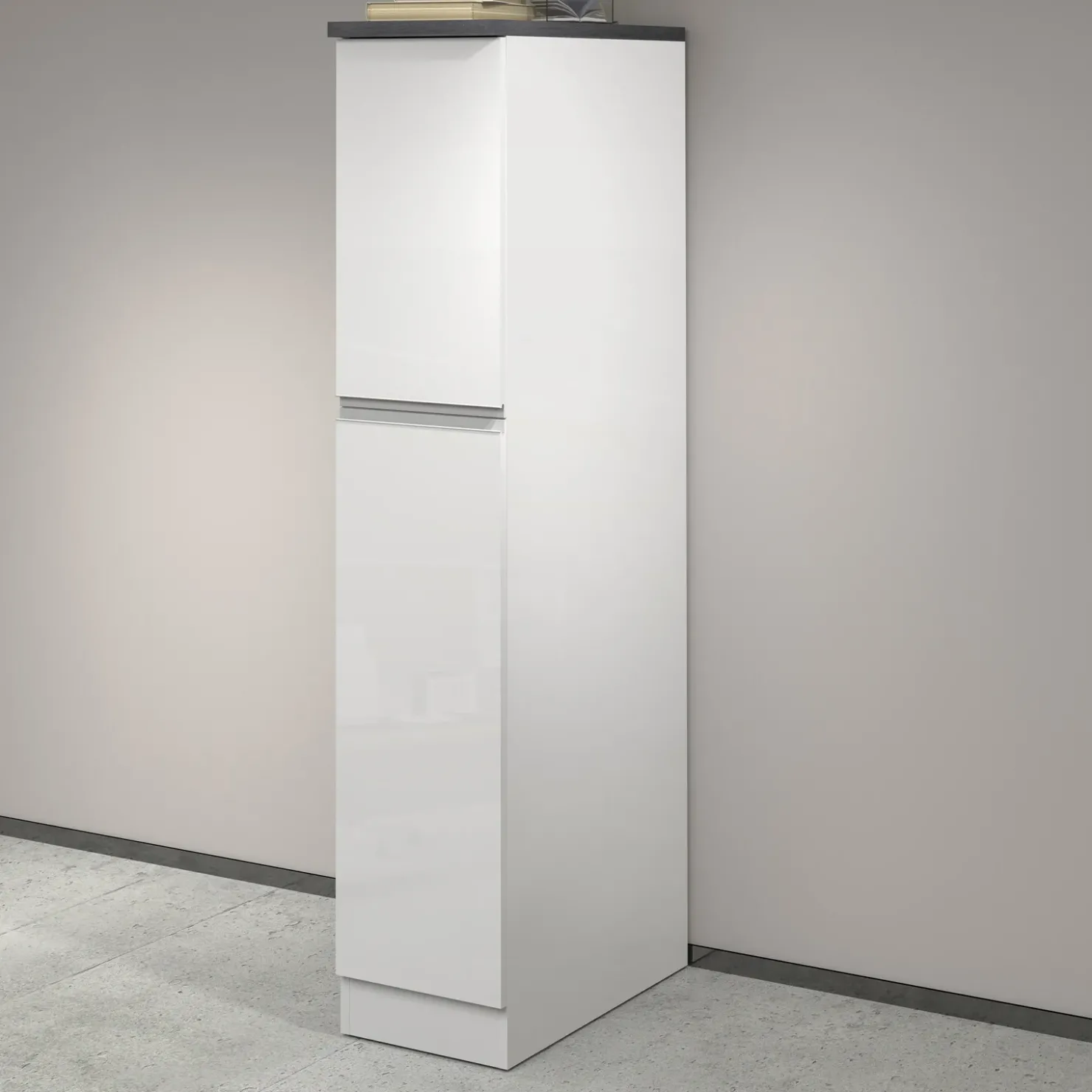 Garnero Arredamenti Dispensa cucina 30x165h cm scorrevole bianco grigio pietra Gourmet Bianco Lucido - Grigio pietra Outlet