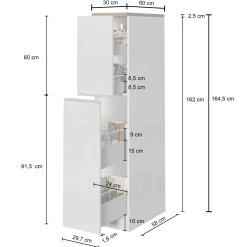 Garnero Arredamenti Dispensa cucina 30x165h cm scorrevole bianco grigio pietra Gourmet Bianco Lucido - Grigio pietra Outlet