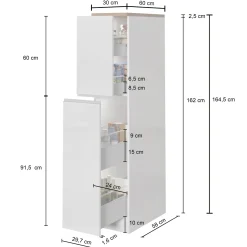 Garnero Arredamenti Dispensa cucina 30x165h cm scorrevole bianco rovere Gourmet Bianco Lucido - Rovere