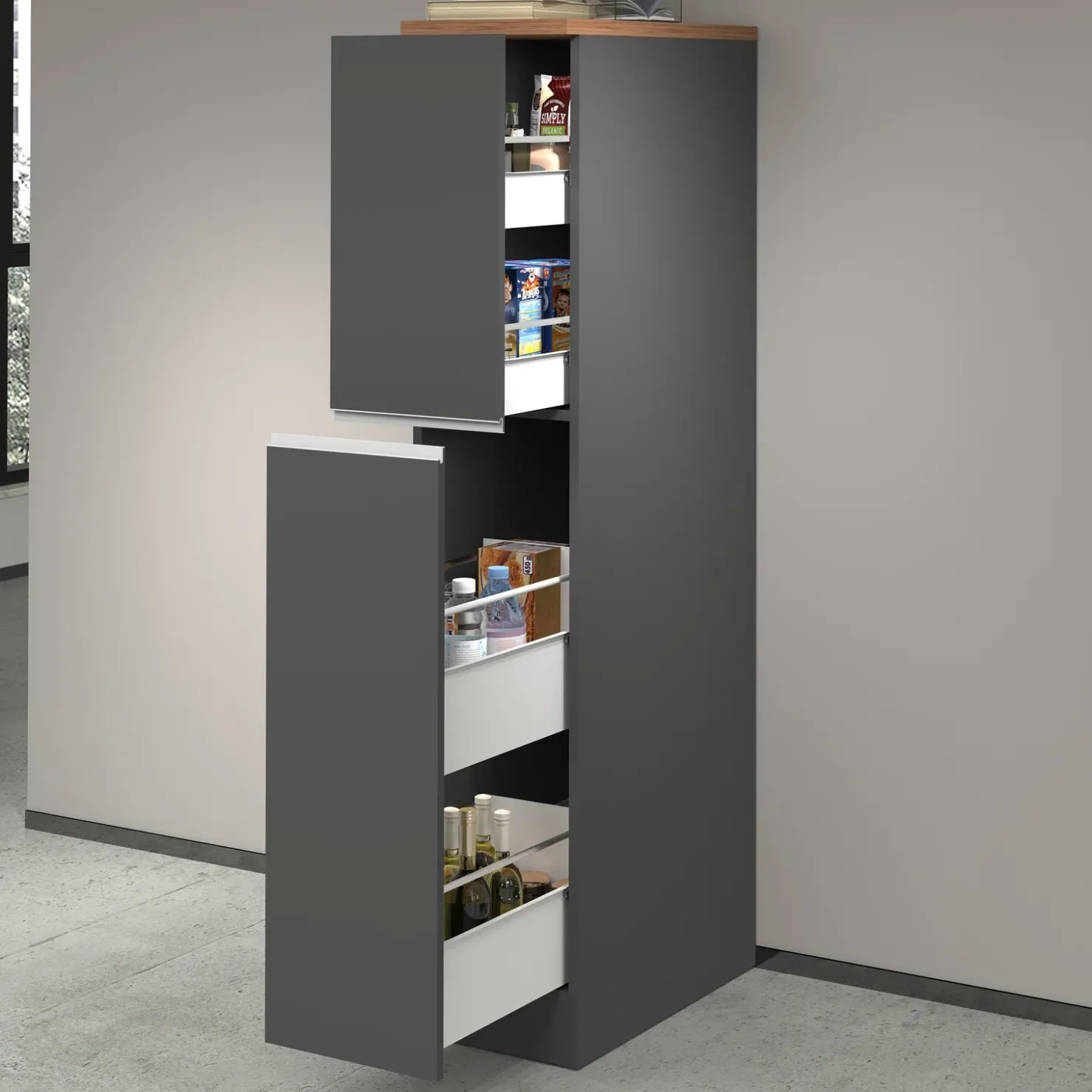 Garnero Arredamenti Dispensa cucina 30x165h cm scorrevole antracite rovere Gourmet Antracite - Rovere Sale