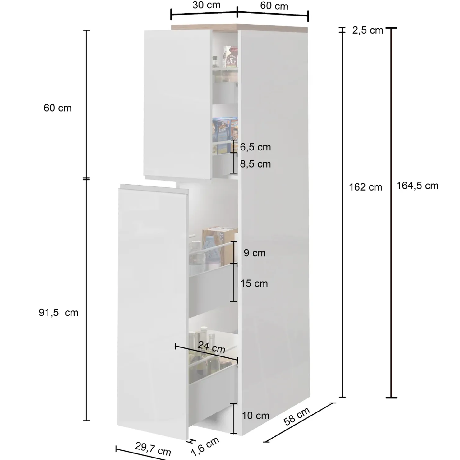 Garnero Arredamenti Dispensa cucina 30x165h cm scorrevole antracite rovere Gourmet Antracite - Rovere Sale