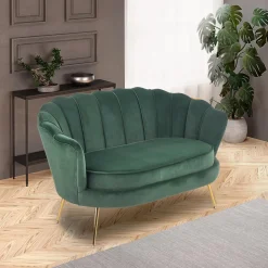 Garnero Arredamenti Divanetto 2 posti imbottito 131x77cm in velluto verde gambe oro Gabriella Tessuto Vellutino Verde Sale