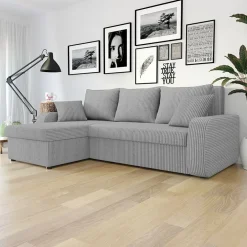 Garnero Arredamenti Divano angolare letto 238x147cm 3 posti velluto a coste grigio Flow Velluto Poso Grigio Best