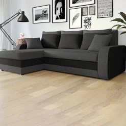 Garnero Arredamenti Divano angolare letto 238x147cm 3 posti grigio scuro nero Flow Tessuto 100% polipropilene Grigio Outlet