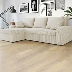 Garnero Arredamenti Divano angolare letto 238x147cm 3 posti velluto a coste beige Flow Velluto Poso Beige Sale