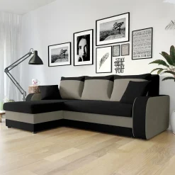 Garnero Arredamenti Divano angolare letto 238x147cm 3 posti grigio nero Flow Microfibra Nero Grigio Sale
