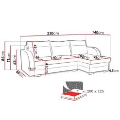 Garnero Arredamenti Divano angolare letto 230x140cm 3 posti grigio chiaro nero Metz Best