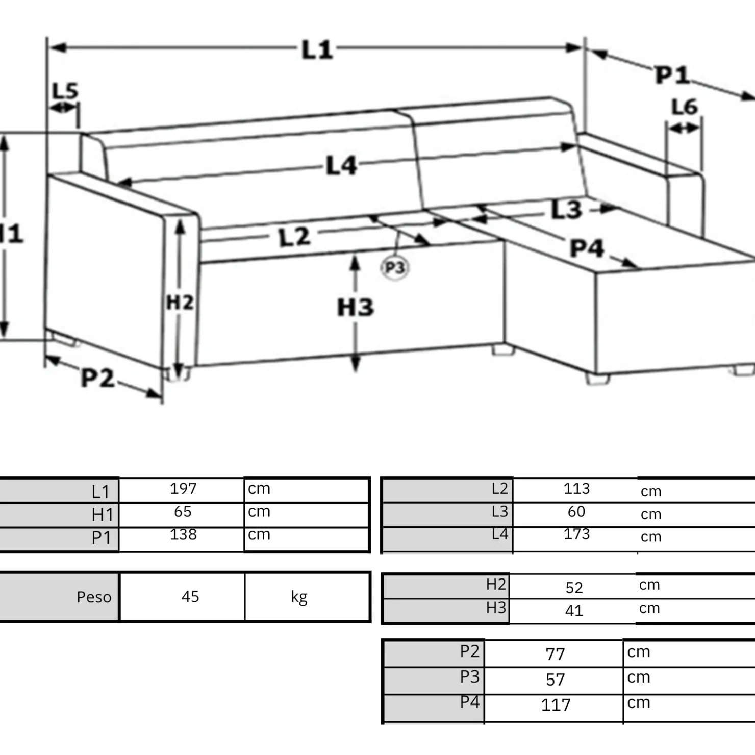 Garnero Arredamenti Divano angolare reversibile 3 posti 197cm bianco antracite Sullivan Discount
