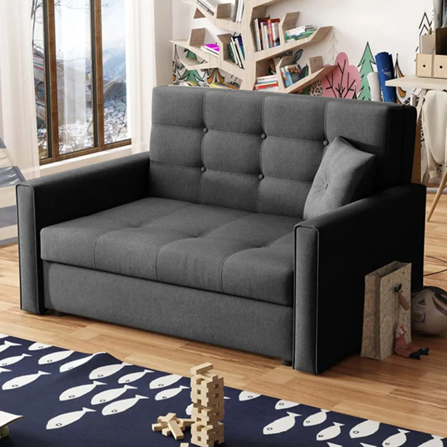 Garnero Arredamenti Divano letto 2 posti 133cm imbottito in tessuto antracite Isidore Tessuto Trama Fine Tatum Grigio Scuro Online