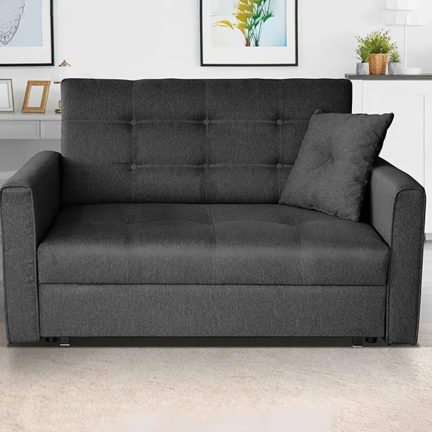 Garnero Arredamenti Divano letto 2 posti 133cm imbottito in tessuto antracite Isidore Tessuto Trama Fine Tatum Grigio Scuro Online