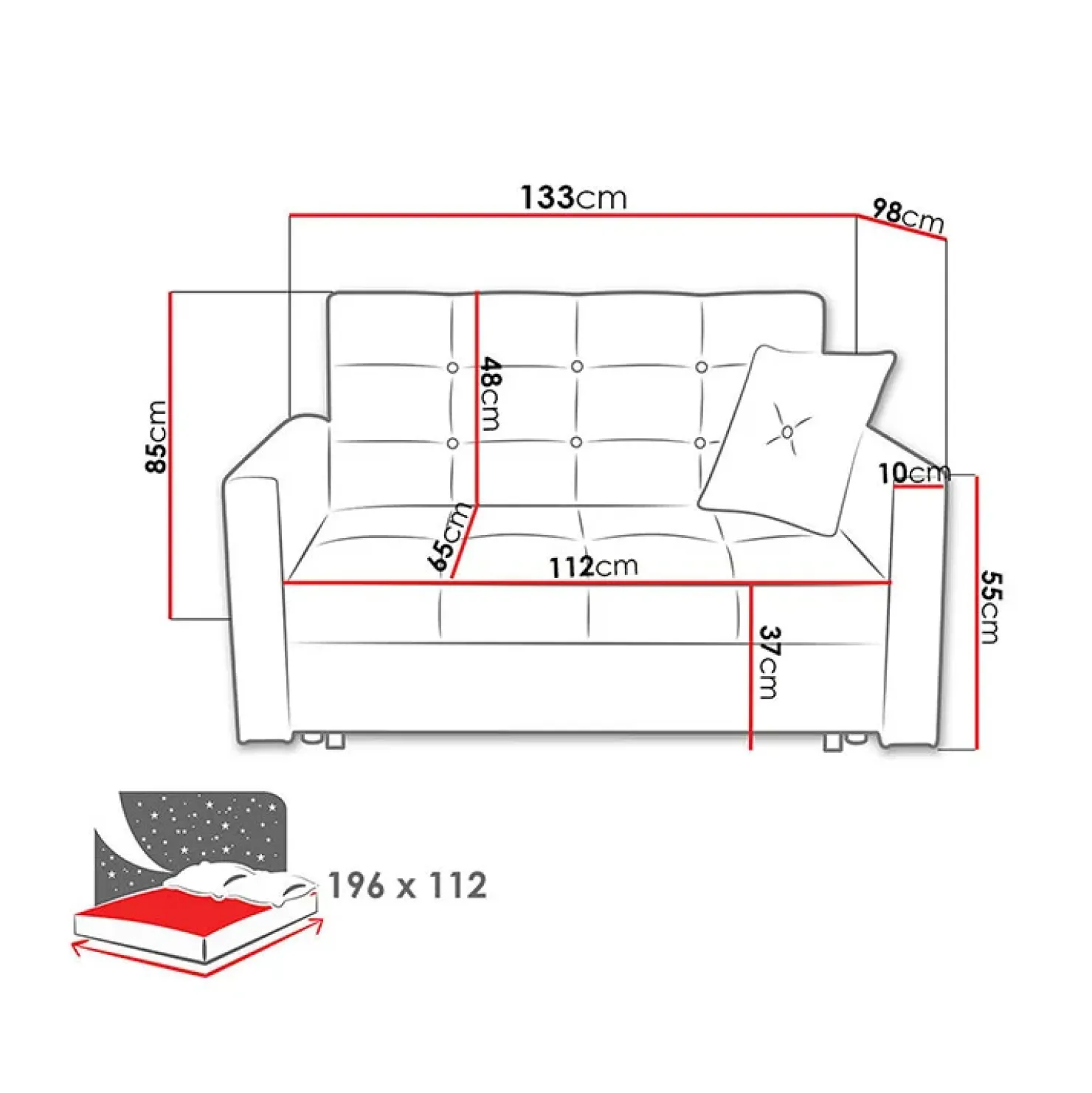 Garnero Arredamenti Divano letto 2 posti 133cm imbottito in tessuto antracite Isidore Tessuto Trama Fine Tatum Grigio Scuro Online
