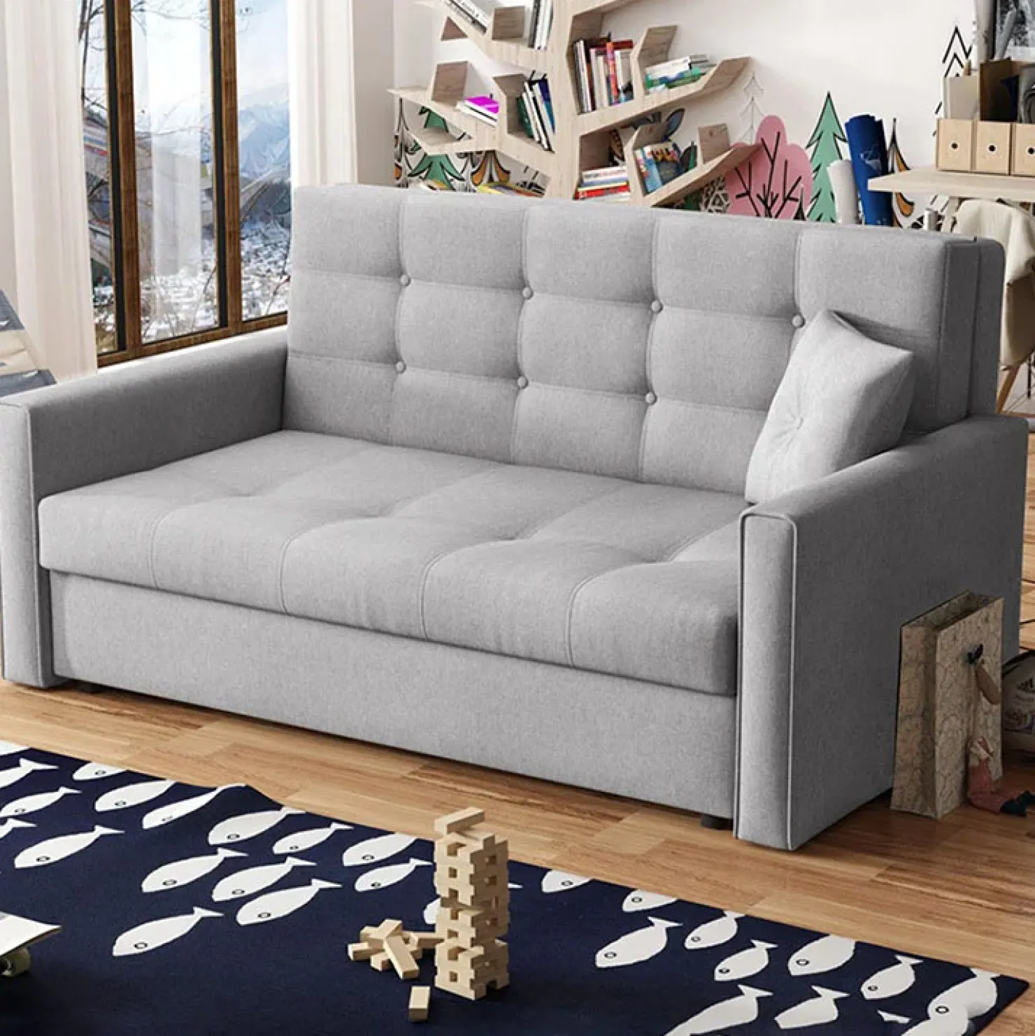 Garnero Arredamenti Divano letto 3 posti 153cm imbottito in tessuto grigio Isidore Online