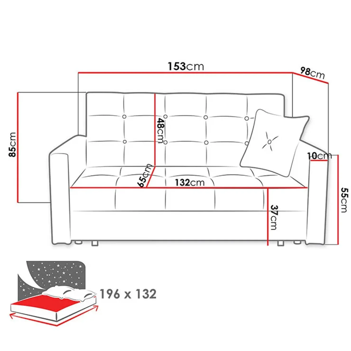 Garnero Arredamenti Divano letto 3 posti 153cm imbottito in tessuto grigio Isidore Online
