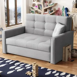 Garnero Arredamenti Divano letto 2 posti 133cm imbottito in tessuto grigio Isidore Tessuto Trama Fine Tatum Grigio Chiaro Discount