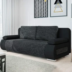 Garnero Arredamenti Divano letto 3 posti imbottito 200cm nero grigio scuro Barney Discount
