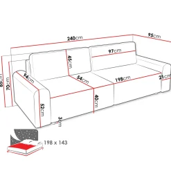 Garnero Arredamenti Divano letto 3 posti 240x95 cm con box contenitore a trama sottile beige Olivon Sale