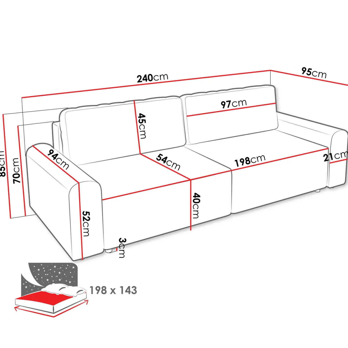 Garnero Arredamenti Divano letto 3 posti 240x95 cm con box contenitore a trama sottile beige Olivon Sale