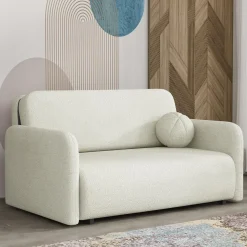 Garnero Arredamenti Divano letto 2 posti 150x103 cm con contenitore e cuscino Reposa Tessuto Bouclé Beige Chiaro Online