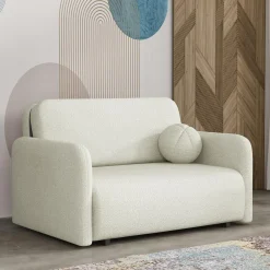 Garnero Arredamenti Divano letto 2 posti 130x103 cm con contenitore e cuscino Reposa Tessuto Bouclé Beige Chiaro Clearance