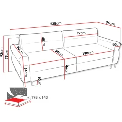 Garnero Arredamenti Divano letto 3 posti 238x95 cm con box contenitore imbottito beige chiaro nero Velissa Discount
